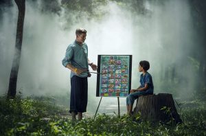 Teacher teaching a child in the forest - Home Tuition Hotspot Singapore