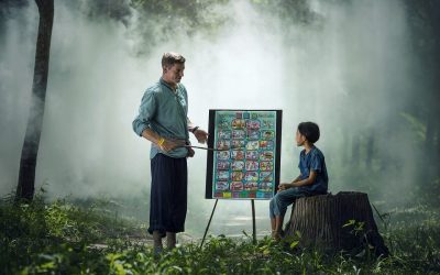 Teacher teaching a child in the forest - Home Tuition Hotspot Singapore